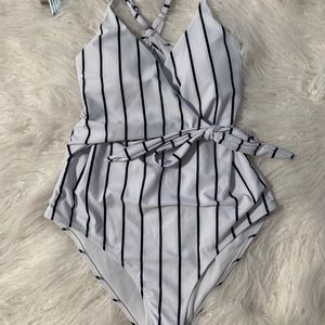 NEW Striped Wrap One Piece Bathing Suit